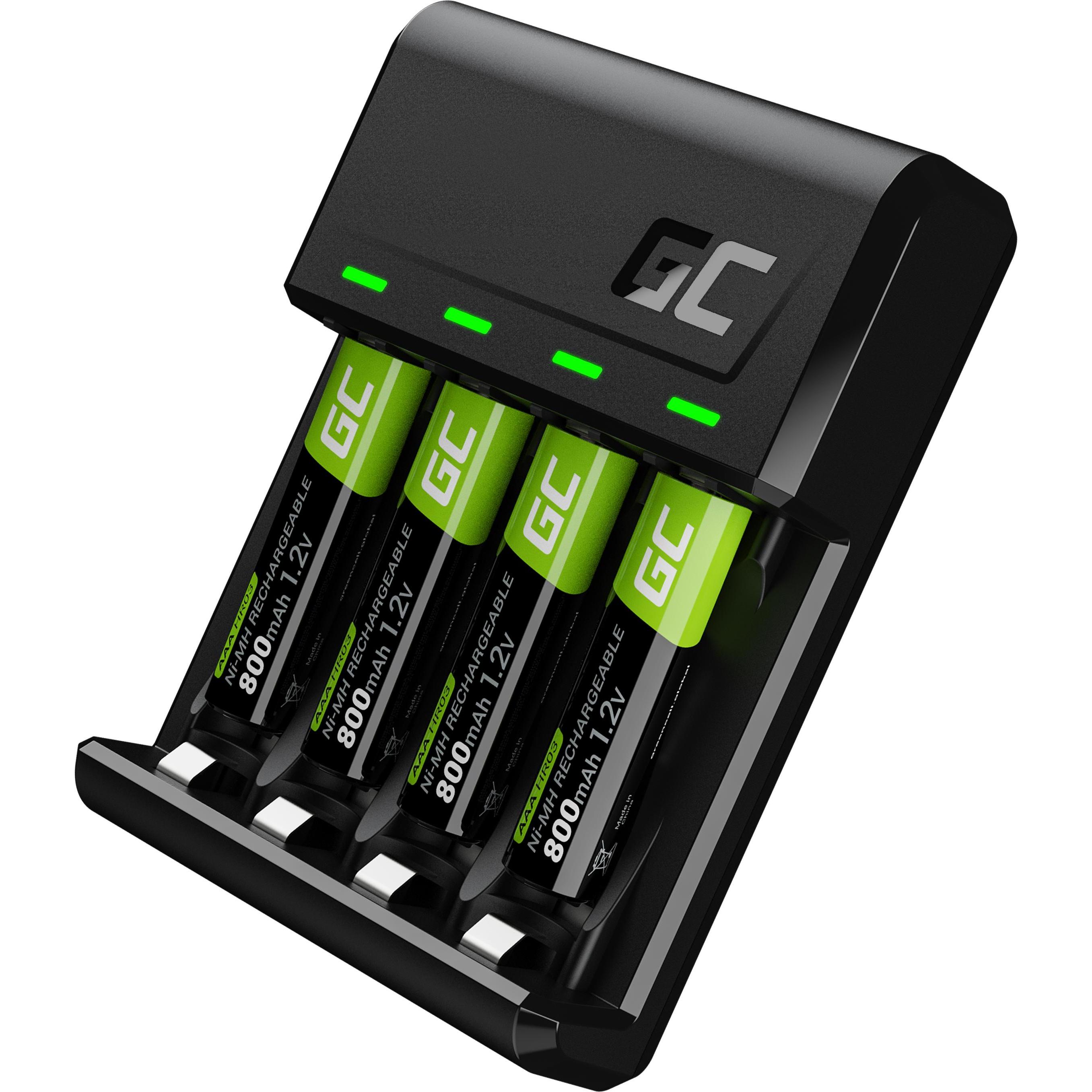 GreenCell VitalCharger Set with 4x AAA HR03 - 800mAh Batteries (4 Stk., AAA, 800 mAh, Ladegerät inkl. Akku), Akku Ladege...