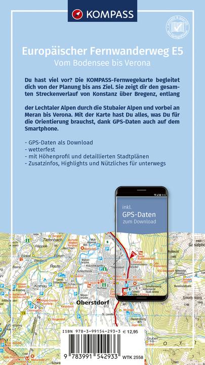 Produktbild Wander-Tourenkarte Europäischer Fernwanderweg E5 Alpenüberquerung vom Bodensee bis Verona