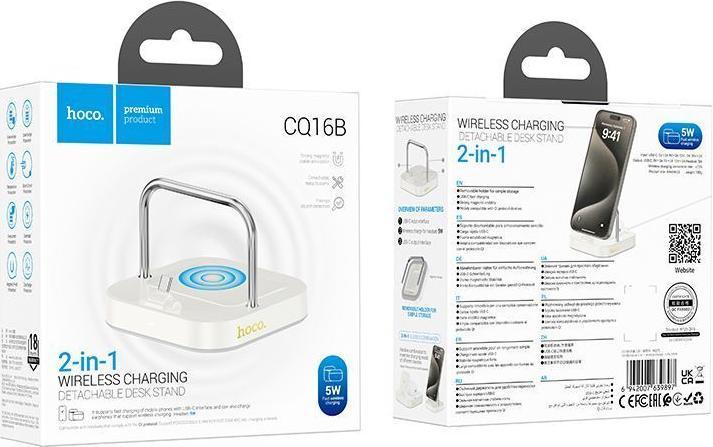 Actual product image Hoco ładowarka biurkowa 2w1 type C + ładowanie bezprzewodowe 5W PD QC 3A 30W CQ16B biała (30 W)