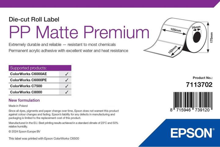 Image du produit Epson Pp Matte Label Premium Die-Cut (10.50 cm)