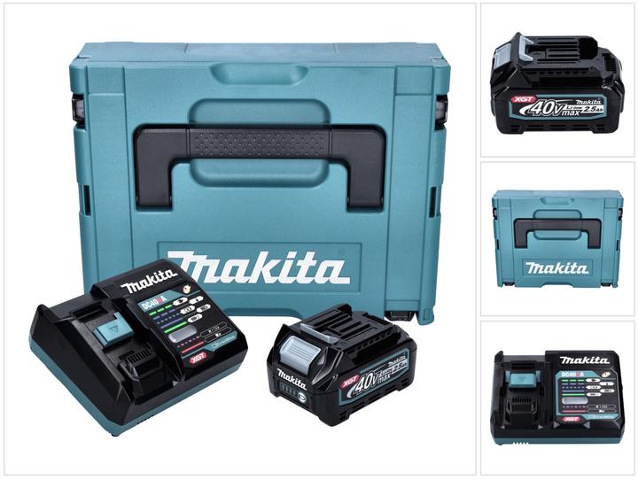 1x Makita BL 4025 Akku 40 V 2,5 Ah XGT Li-Ion Akku (191B36-3), 1x Makita DC 40 RA 40 V Schnell Ladegerät XGT LXT (191E07-8), 1x Makita MAKPAC 1 Systemkoffer, 1x passende Einlage