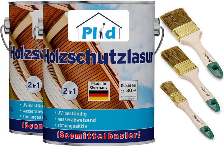 Plid Wood glaze 5l for approx. 60m² + glaze brush set 3 pcs / wood protection glaze