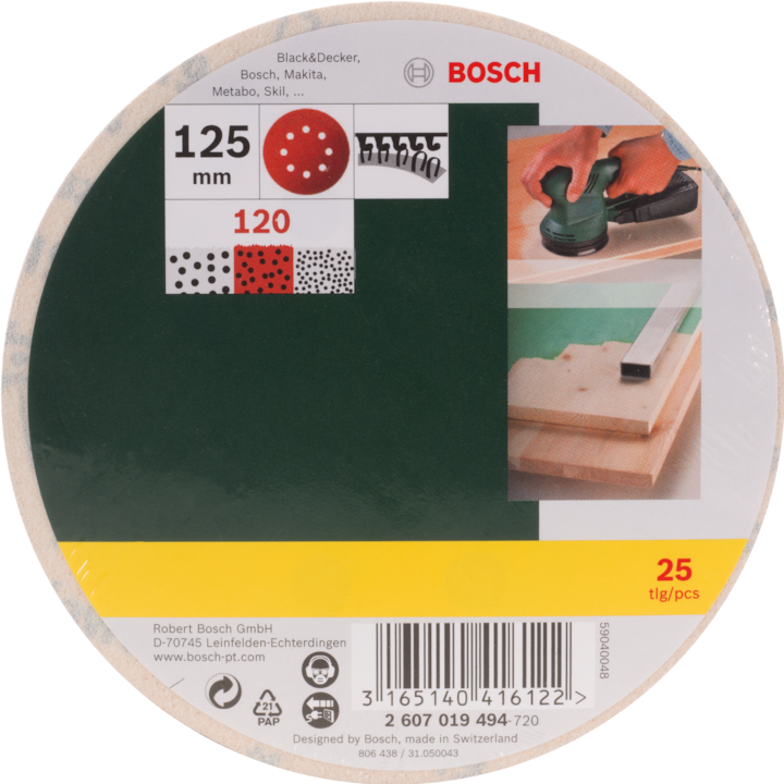 Produktbild Bosch Zubehör Schleifblatt-Set für Exzenterschleifer, 25-teilig, 8 Löcher, 125 mm, 120 (120)
