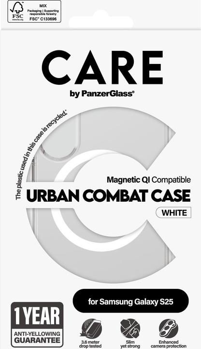 Productafbeelding PanzerGlass CARE by ® Flagship Case Transparent Urban Combat m. Weiss Qi Compatible Samsung Galaxy S (Samsung Galaxy S25)