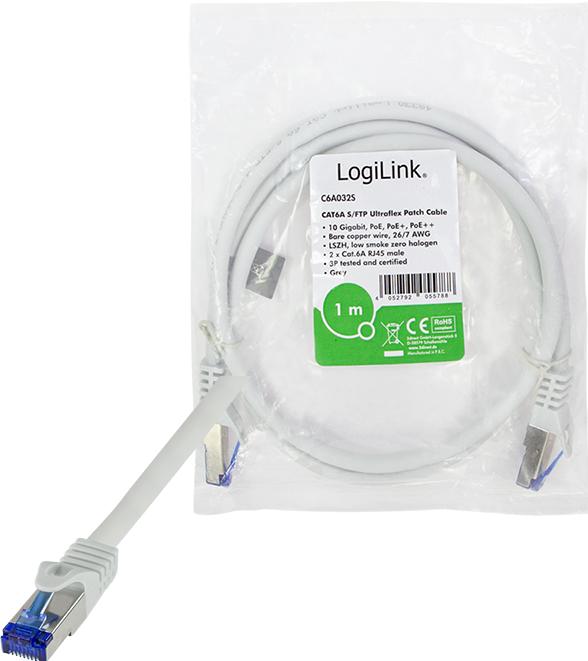 Image du produit LogiLink Câble patch Ultraflex, cat.6A, S/FTP, 1,0 m, gris (S/FTP, CAT6a, 1 m)