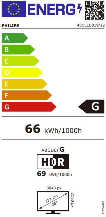 Energy Label Philips 48OLED819/12 48" (121cm) OLED 4K Ambilight TV (48", OLED, 4K)