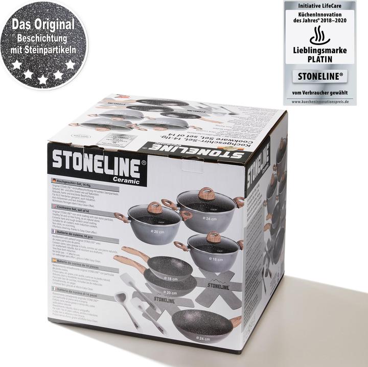 Actual product image Stoneline Back to Nature cookware set, 14 pcs., ceramic coating, with glass lids (Pan set + pot set, Ceramic)