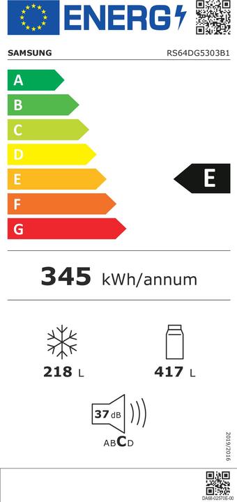 Energie-Label Samsung AMERIKAANSE KOELKAST RS64DG5303B (628 l)