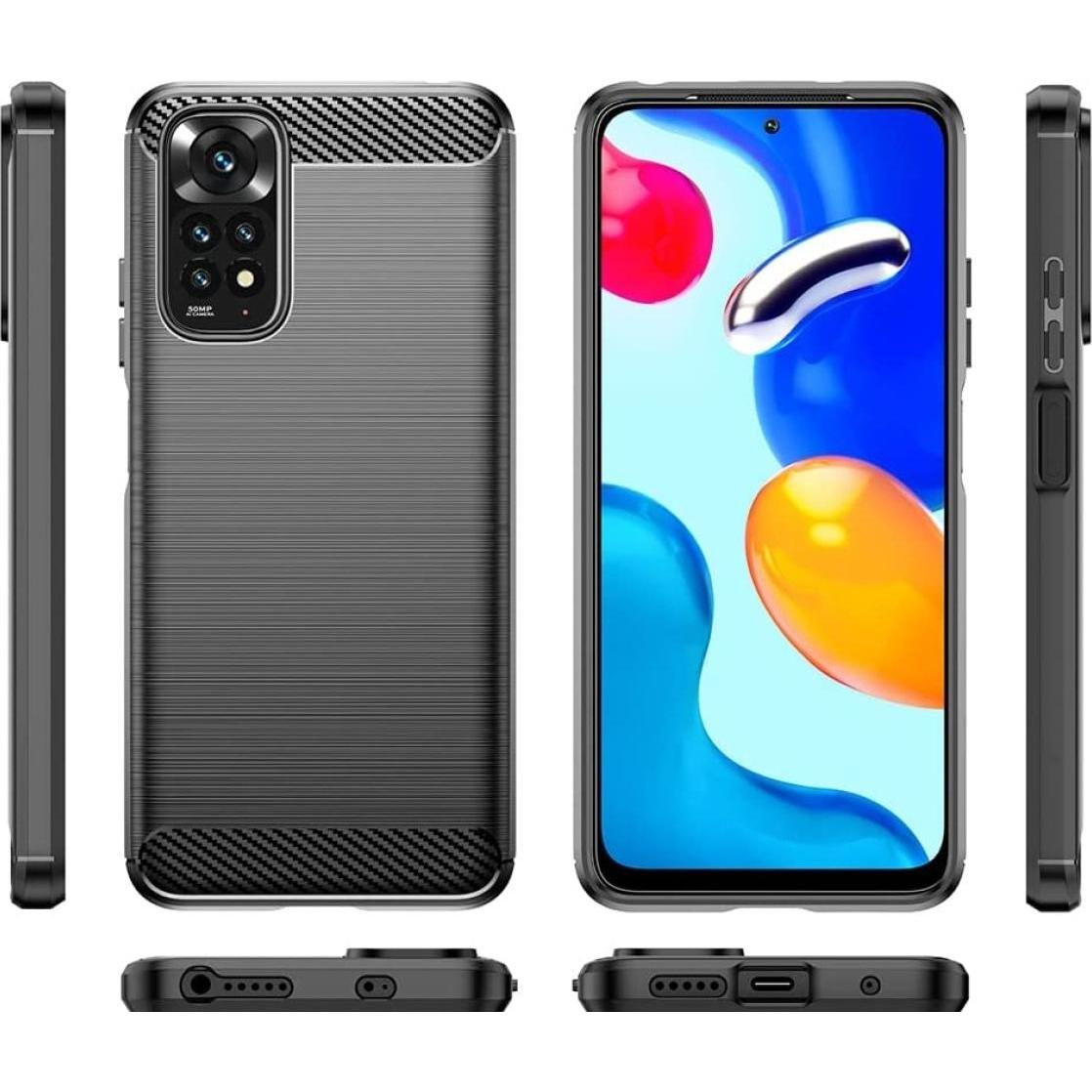Thumbnail - Screenguard Xiaomi Redmi Note 11 Hülle Carbon Brushed Soft TPU (Xiaomi Redmi Note 11), Smartphone Hülle, Schwarz