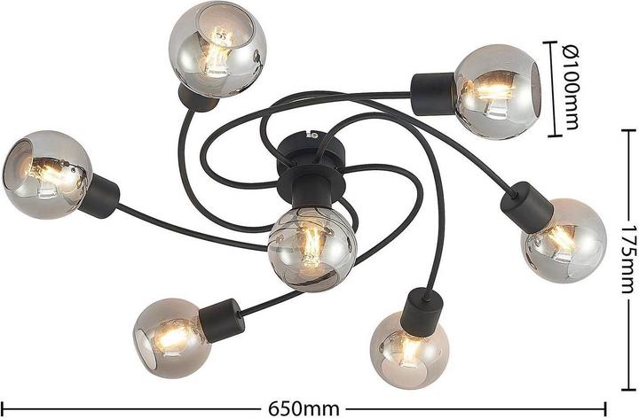 Produktbild Lindby LED-Deckenleuchte Ciala, 7fl, schwarz smoke (3290 lm, E14)