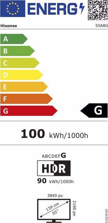 Energy Label Hisense 55A8G OLED (55", OLED, 4K, 2021)