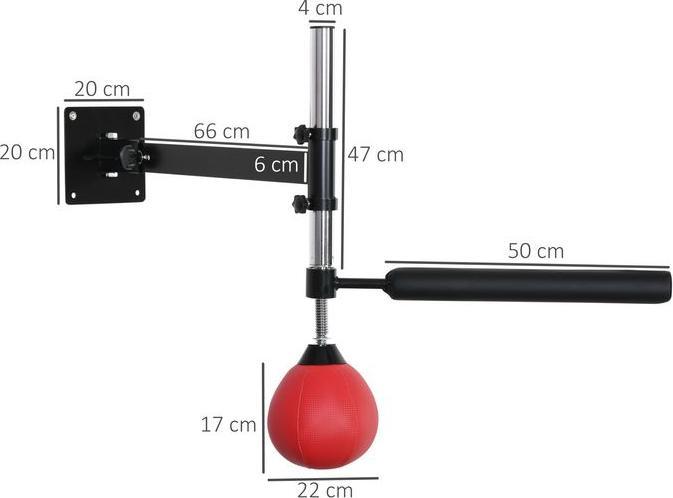 Produktbild Swisshandel24 Boxgestell mit Speedball & Reflexstange, Wandmontage, höhenverstellbar, Schwarz/Rot