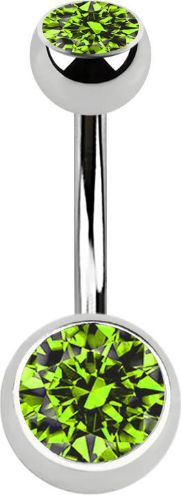 Image du produit Star Piercing Banane argentée avec deux boules de cristal vert clair (sans laiton, Acier chirurgical 316L)