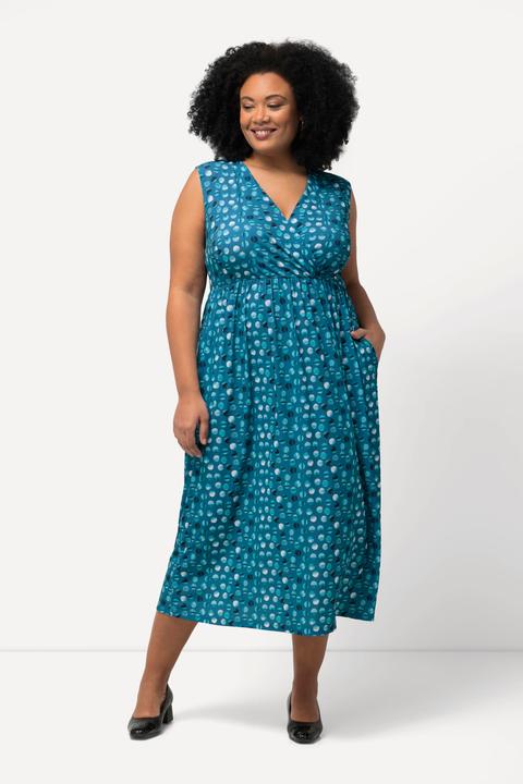 Produktbild Ulla Popken Jerseykleid, Punkte, A-Linie, V-Ausschnitt, ärmellos (58)