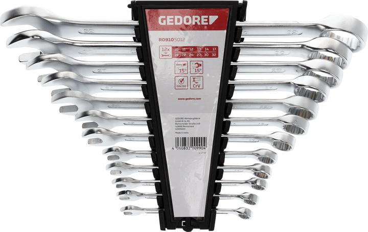 Actual product image Gedore Red Combination wrench set metric 12 pieces (12 mm, 20 mm, 13 mm, 21 mm, 32 mm, 18 mm, 11 mm, 23 mm, 26 mm, 19 mm, 27 mm, 15 mm, 25 mm, 24 mm, 31 mm, 14 mm, 29 mm, 10 mm, 30 mm, 22 mm, 17 mm, 28 mm, 16 mm)