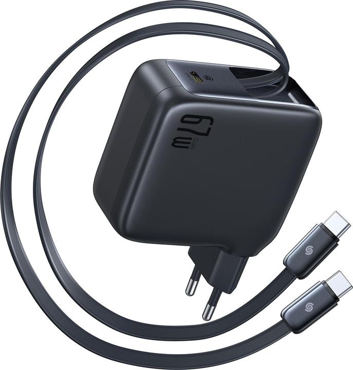 Baseus EnerCore CJ21 Charger Retractable 3C 67W EU Black (67 W, 3 Ports)
