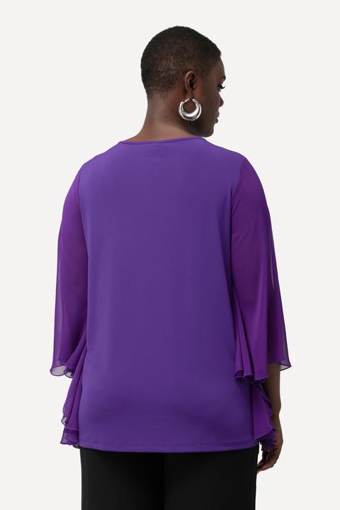 Immagine prodotto Ulla Popken T-shirt con applicazioni, scollo a girocollo e maniche ad aletta in chiffon (46, 48)