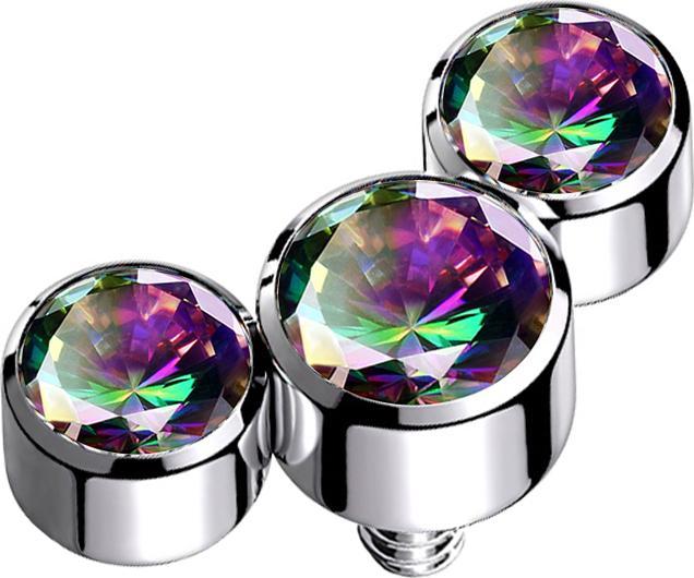 Image du produit Star Piercing Dermal Anchor argent trois cristaux sombre multicolore (sans laiton, Acier chirurgical 316L)