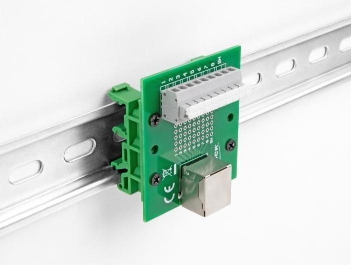 Produktbild Delock RJ45 Buchse zu Terminalblock mit Drucktaster für Hutschiene (Antennenadapter)