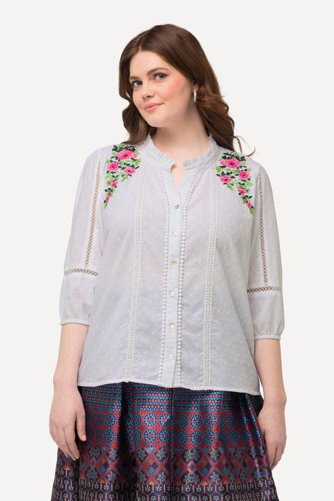 Produktbild Ulla Popken Bluse, Lochspitze, A-Linie, V-Ausschnitt, 3/4-Arm (54)