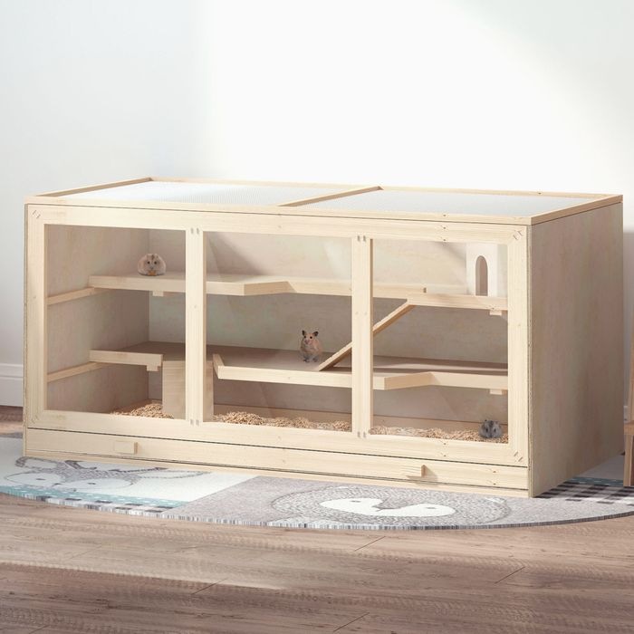 Produktbild Swisshandel24 Hamsterkäfig Nagerkäfig Kleintierstall aus Holz Mäusekäfig mit Treppen Kleintierkäfig Nagervilla Dre
