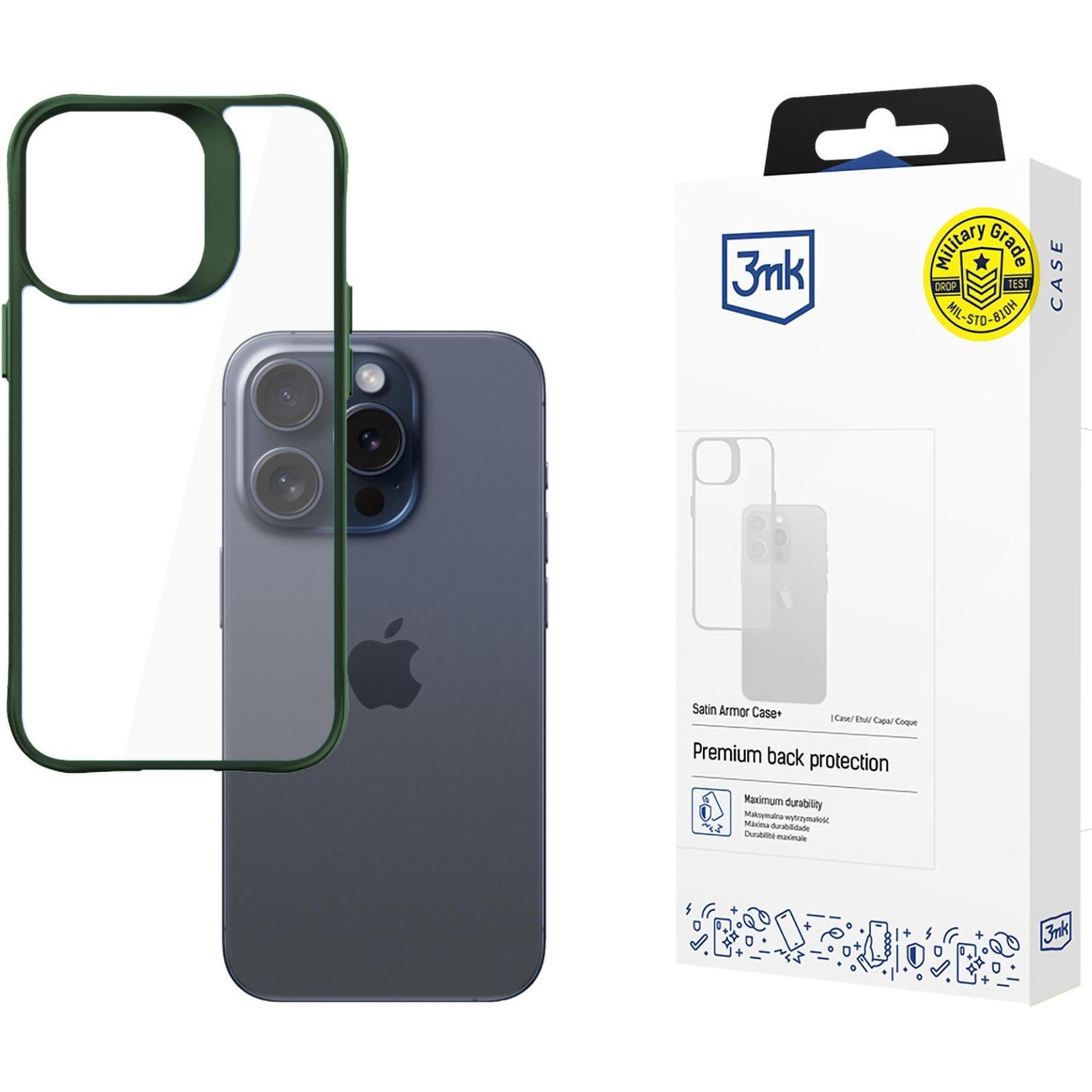 3MK Satin Armor Case+ iPhone 15 Pro zielony/green (Apple iPhone 15 Pro), Smartphone Hülle, Grün
