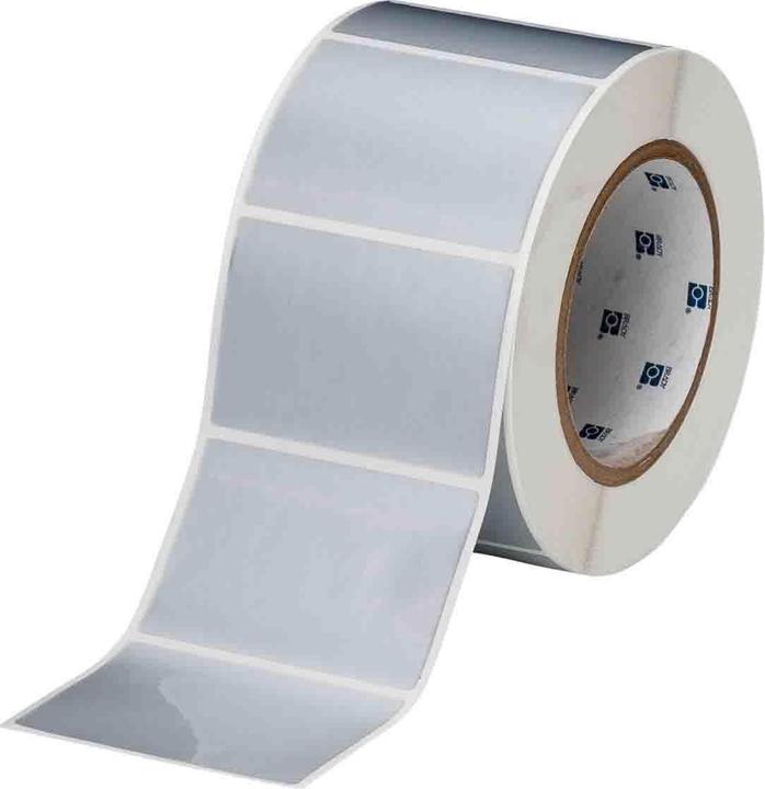 Actual product image Brady THT-19-362-1, tamper-evident vinyl, silver, glossy, 76.20 x 50.80 mm, permanent (1000 (7.62 cm)