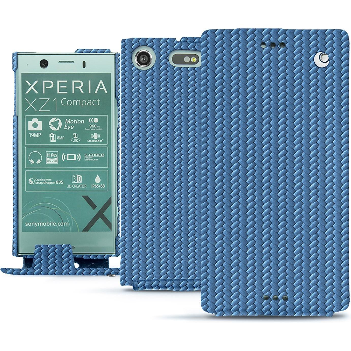 Noreve Lederschutzhülle vertikal (Sony Xperia XZ1 Compact), Smartphone Hülle, Blau