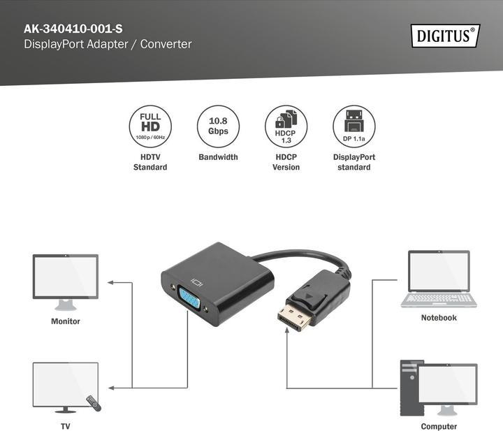Produktbild Digitus DisplayPort Adapterkabel (0.15 m)