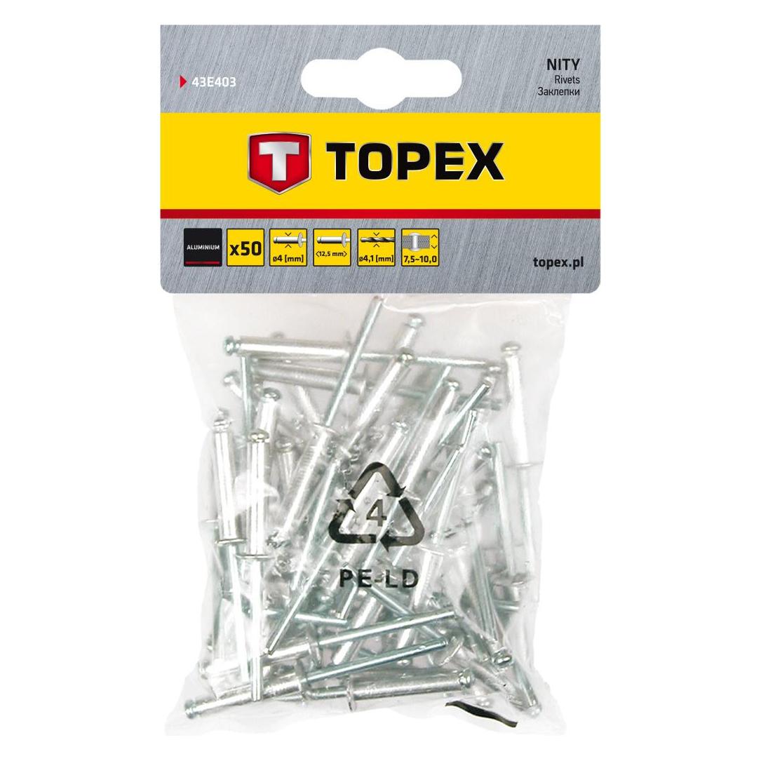 Topex, Klinknagels, Aluminiumnieten 4, 0 X 12, 5 Mm, 50 Stück.