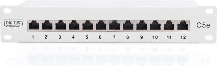Produktbild Digitus CAT 5e Klasse D Patch Panel geschirmt 12-Port RJ45 8P8C LSA 1HE 25,4cm 10Zoll Rack Mount Farbe Gr...
