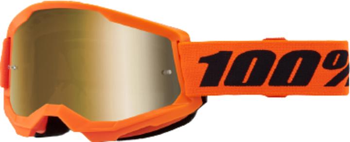 100% STRATA 2 Goggle Neon Orange - Mirror Gold Lens (Néon Orange, Miroir Or)