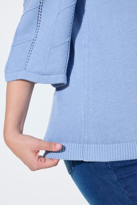 Produktbild Ulla Popken Pullover, Ajourstrick, V-Ausschnitt, 3/4-Arm (58)