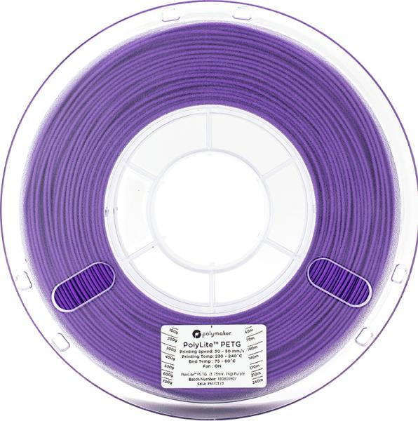 Actual product image Polymaker PB01008 PolyLite Filament PETG heat resistant, high tensile strength 1.75 (PETG, 1.75 mm, 1000 g, Violet)
