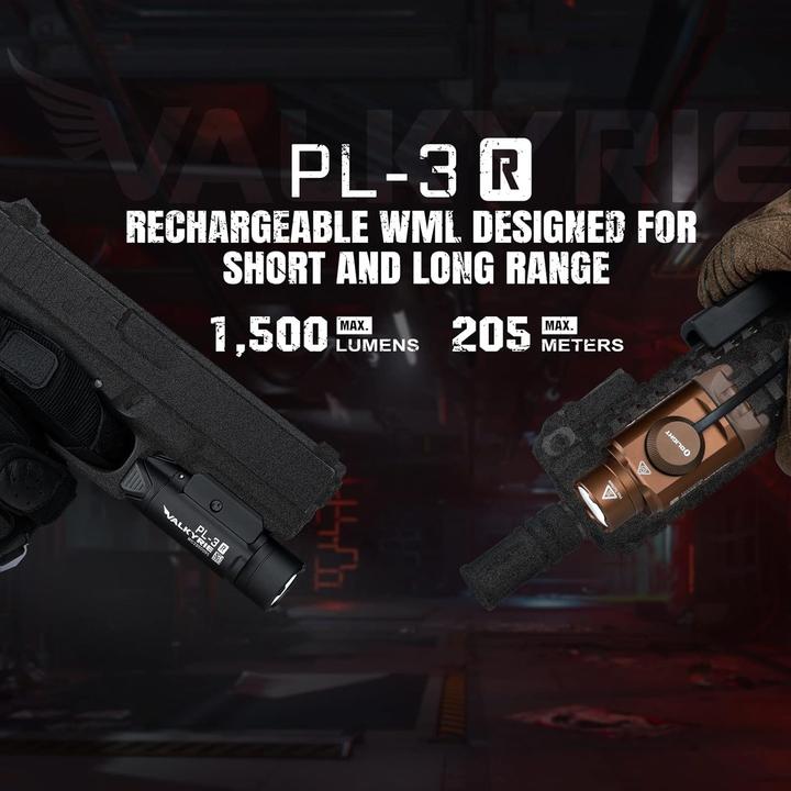 Actual product image Olight Tactical Flashlight, 1500 Lumen, Rechargeable, Two Lighting Modes, Rail Compatible (1500 lm)