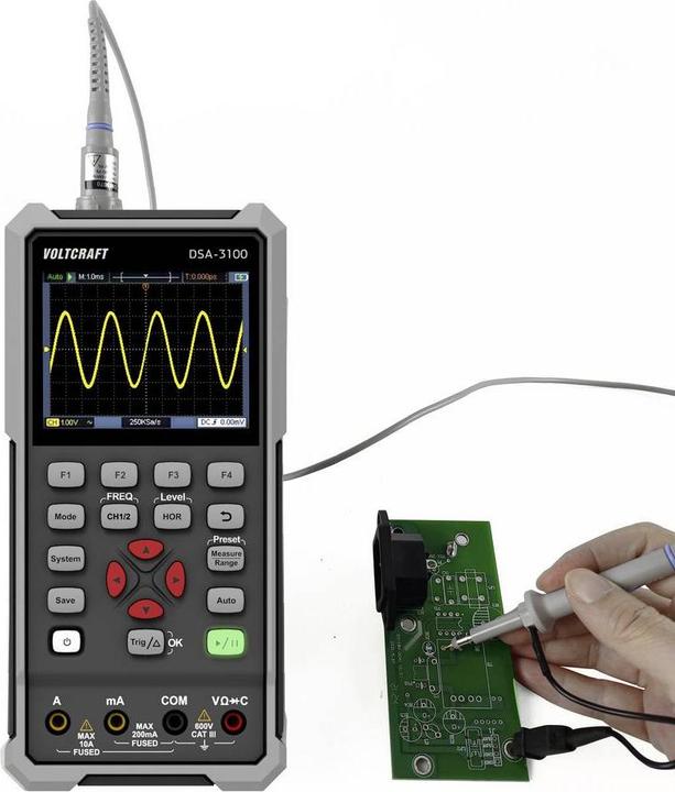 Actual product image Voltcraft DSA-3100 Hand-Oszilloskop 100 MHz 2-Kanal 500 MSa/s 8 kpts 8 Bit Hand (CAT II)