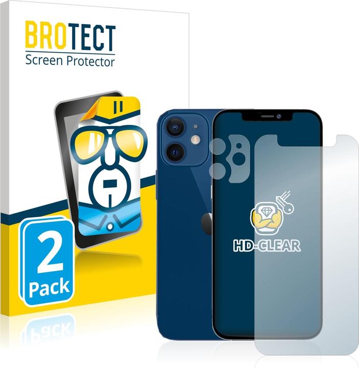 BROTECT Schutzfolie Displayschutz Klar (2 Stk., Apple iPhone 12 mini)