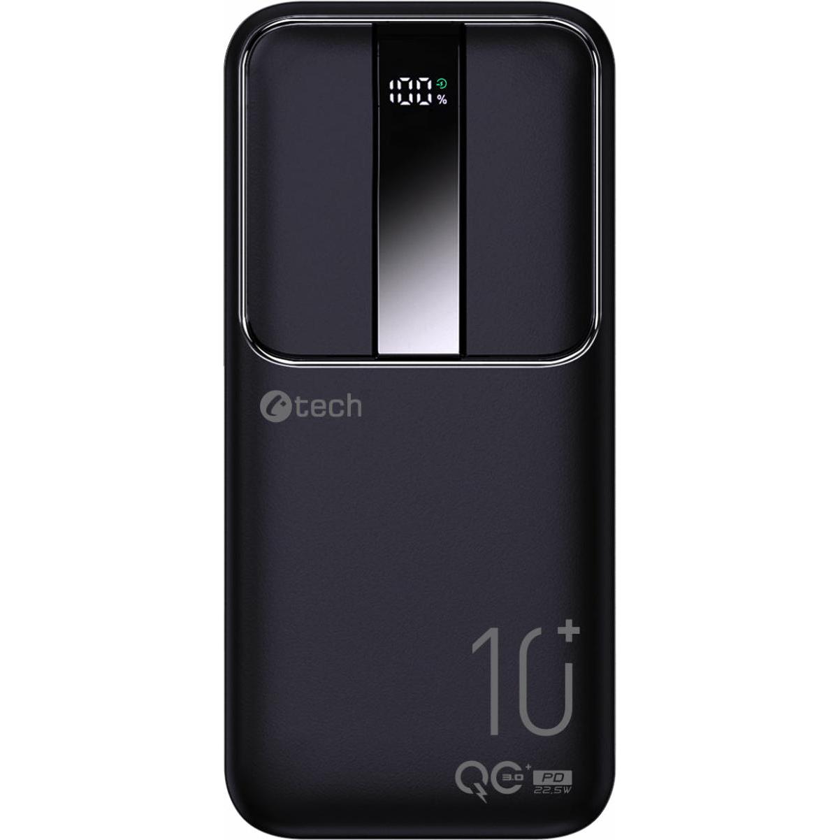 C-Tech Powerbanka, Li-Pol,, USB-C/USB-A/micro USB (10000 mAh, 22.50 W), Powerbank, Schwarz