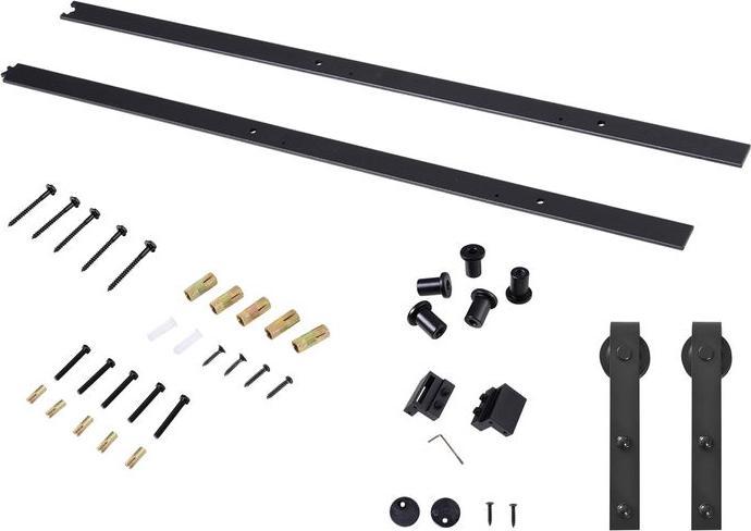Immagine prodotto Swisshandel24 Gleitschienen-Bausatz für Schiebetür, bis 90 kg, Kohlenstoffstahl, 200 cm, Schwarz, inkl. Werkzeug