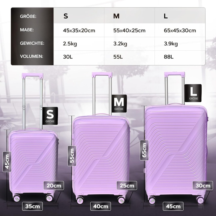 Produktbild DS-Lux 3-teiliges Reisekoffer Set (Handgepäck (bis 50l), M (50 - 90l))
