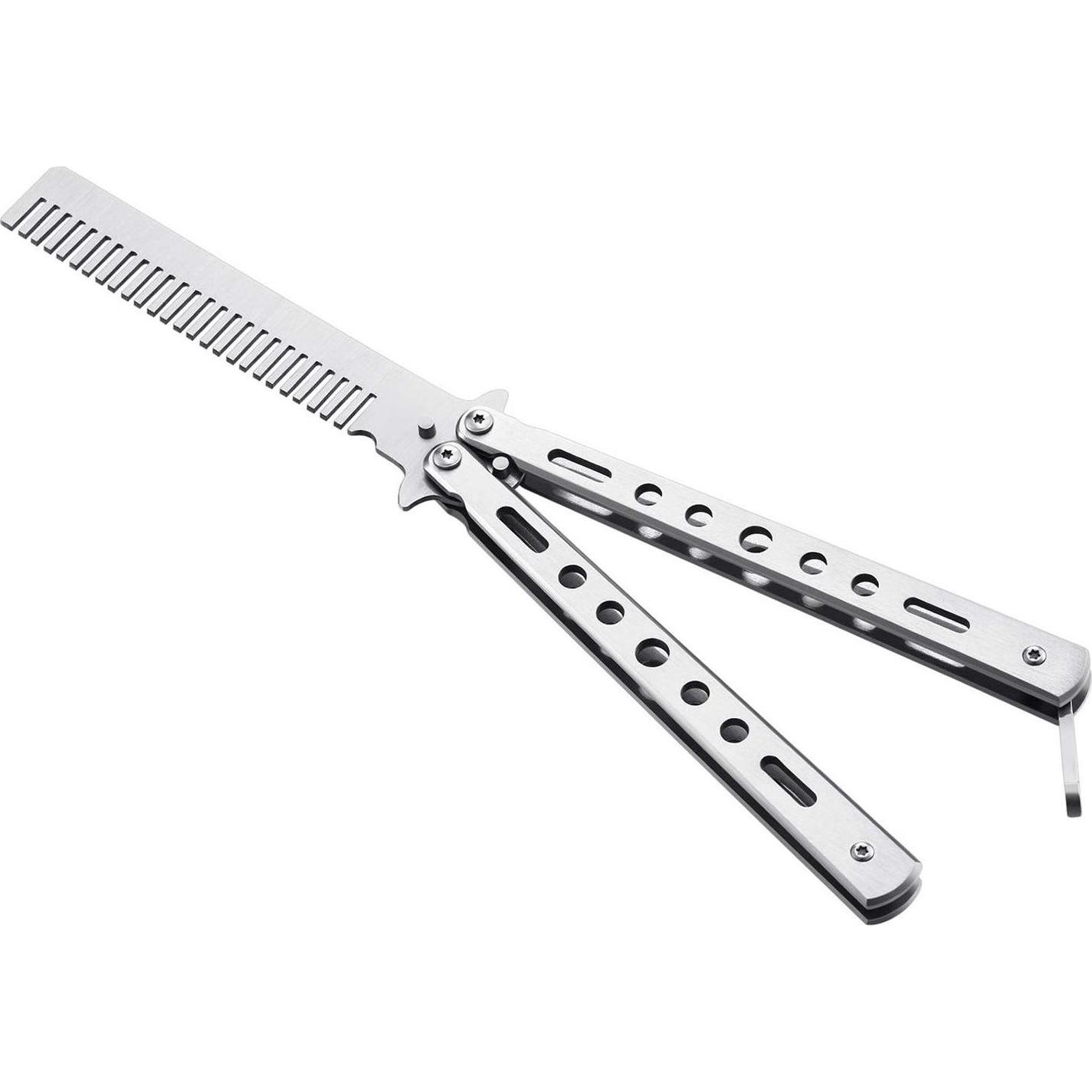 JTI, Haarbürste + Kamm, Haarkamm, Butterflymesser - Silber