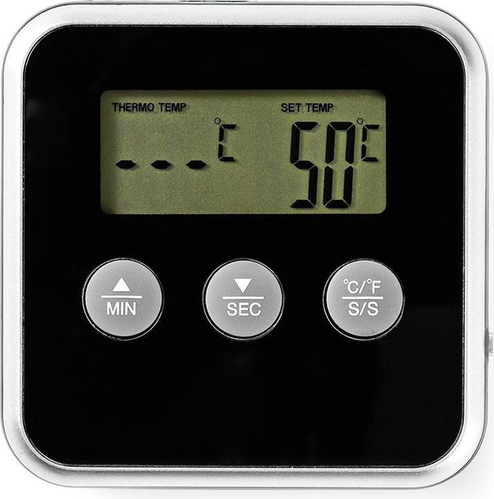 Immagine prodotto Nedis Termometro per carne 0-250 °C Display digitale Timer 80 mm Argento/Nero
