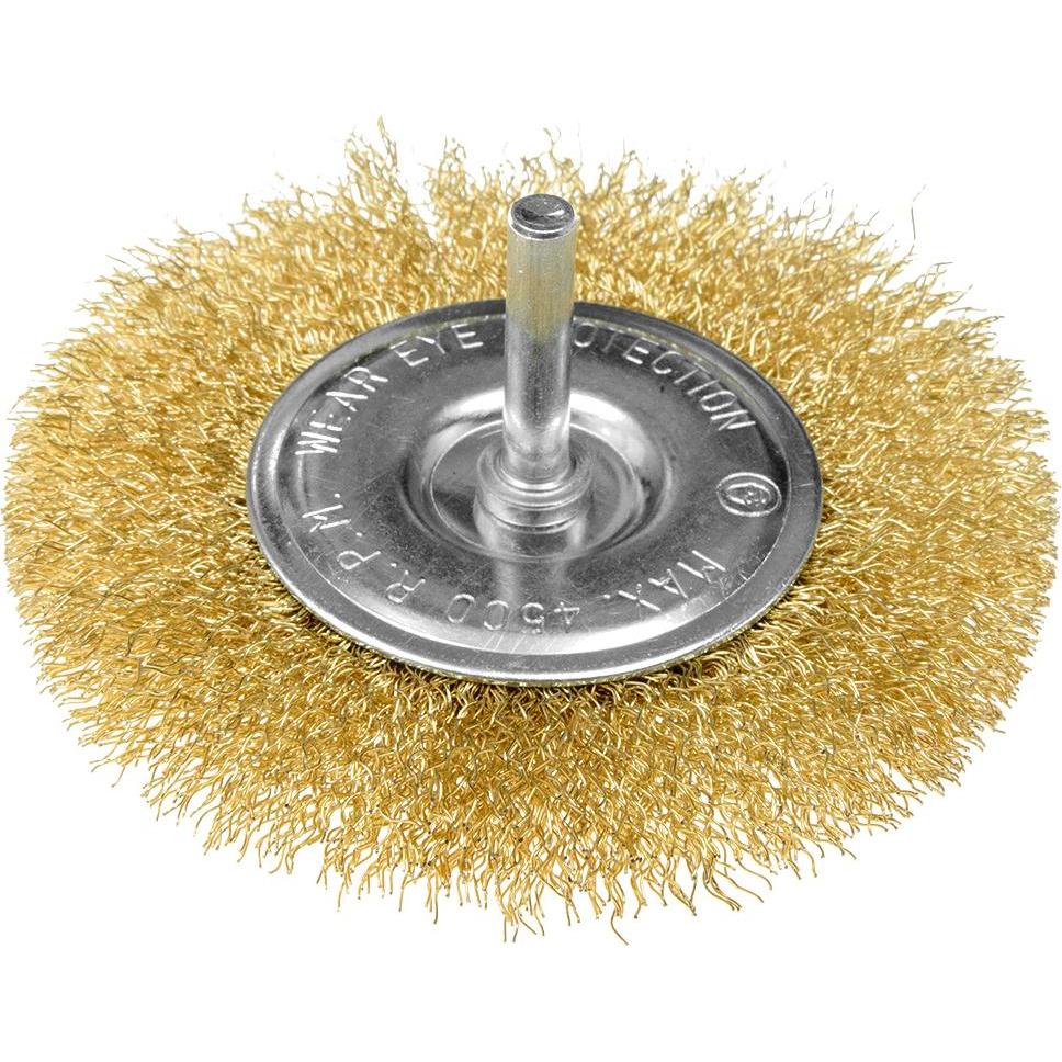 Graphite, Abrasivi, Drahtbürste 100 mm, gewellter Draht, vermessingt, mit 6 mm-Schaft