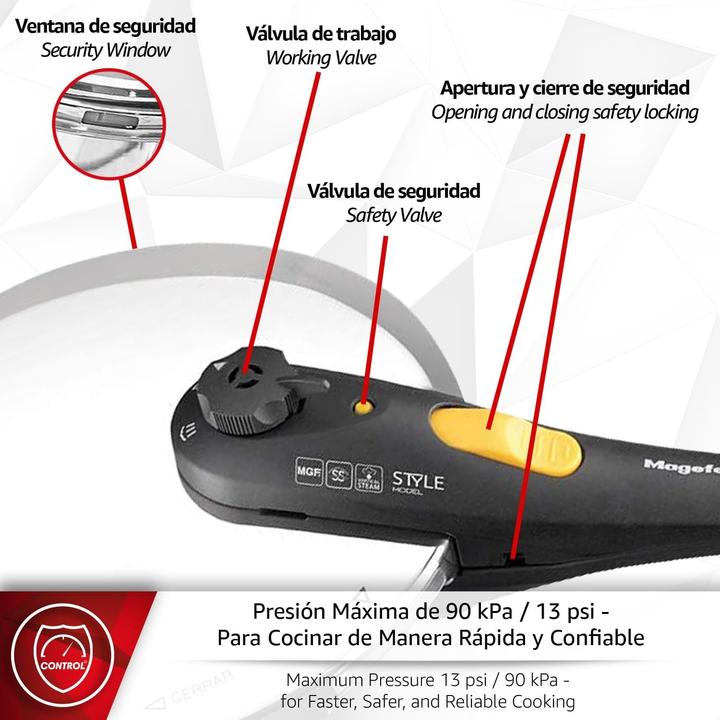 Actual product image Magefesa Style Trio Pressure Cooker with Five Safety Systems (Steam cooker, Stainless steel)