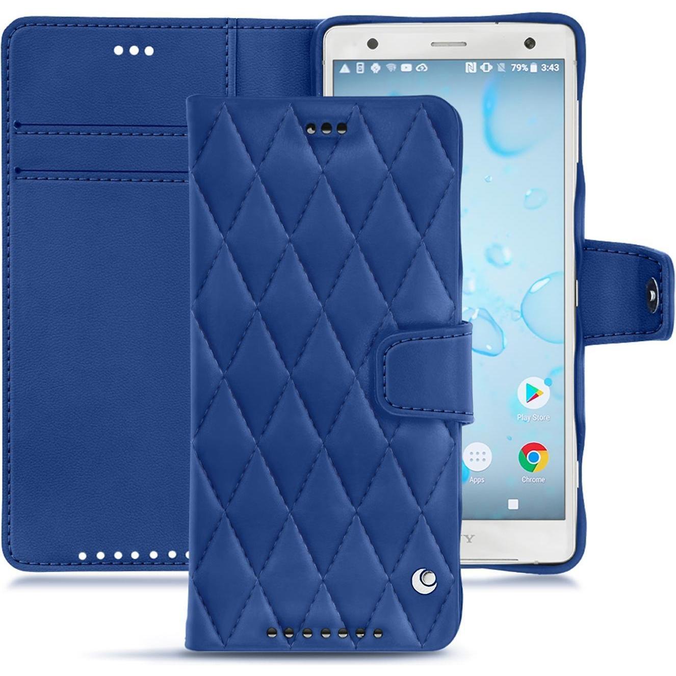 Noreve Lederschutzhülle Wallet (Sony Xperia XZ2), Smartphone Hülle, Blau