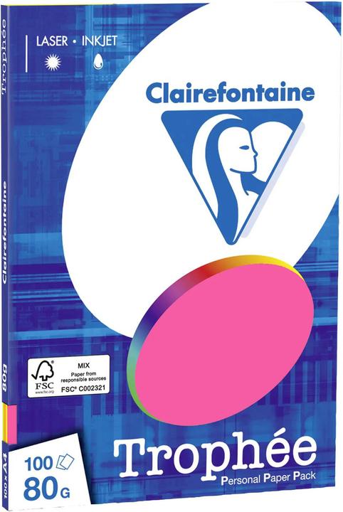 Produktbild Clairefontaine Kopierpapier Trophee A4 80g/qm 100 Blatt farbig sortiert Fluo Leuchtfarben (80 g/m², A4)