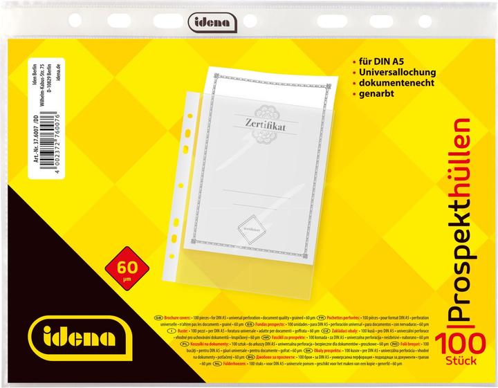 Produktbild Idena Prospekthülle A5 100er genarbt 60µ (A5, 100 x)