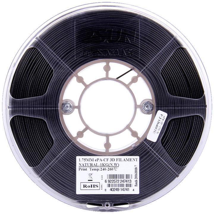 Produktbild eSUN ePA-CF Filament PLA hitzebeständig, hohe Steifigkeit, hohe Zugfestigkeit 1.75mm 1kg Carbon, Ma (PLA, 1.75 mm, 1000 g, Schwarz)