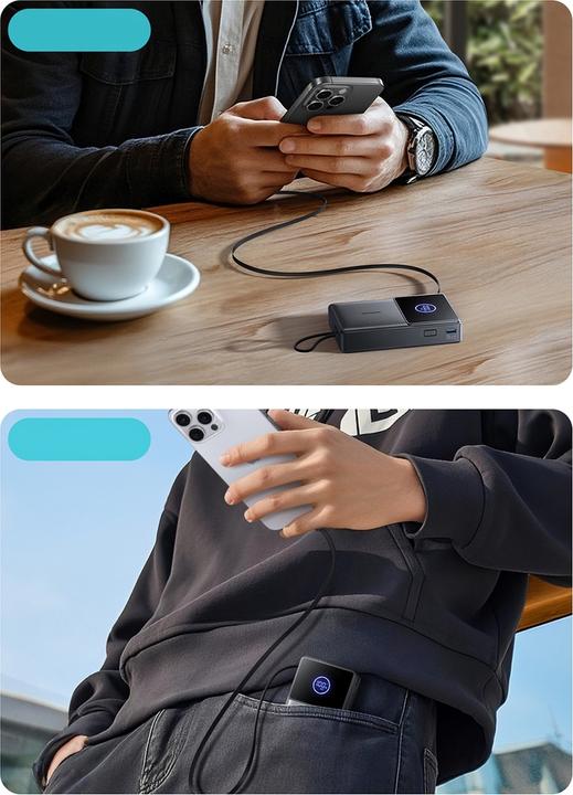 Image du produit Joyroom 22.5W Powerbank 10000mAh Fast Charging with built-in Retractable Cable (10000 mAh, 22.50 W, 38.50 Wh)