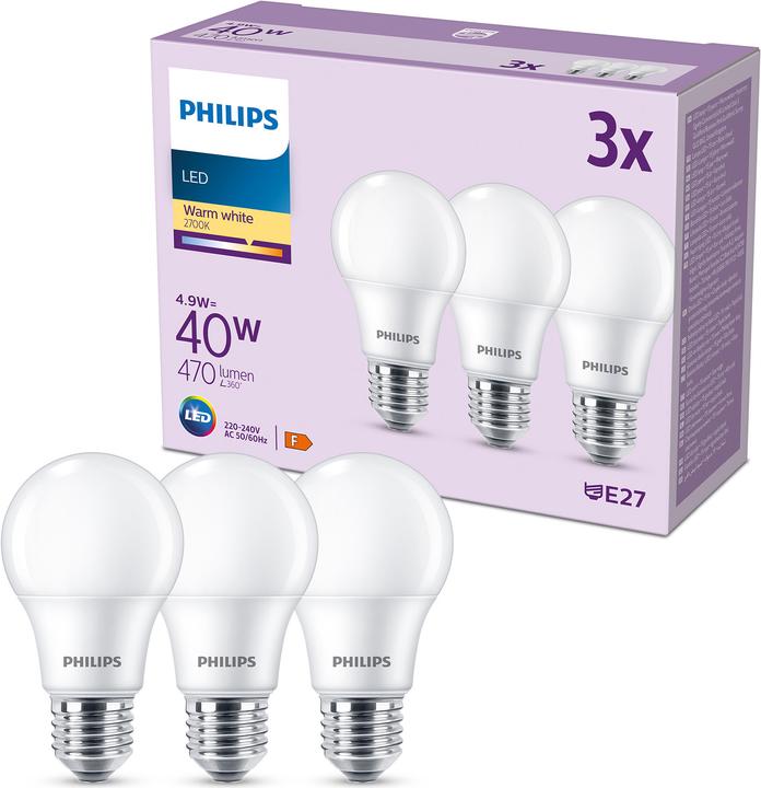 Produktbild Philips LED Lampe (E27, 4.90 W, 470 lm, 3 x, F)